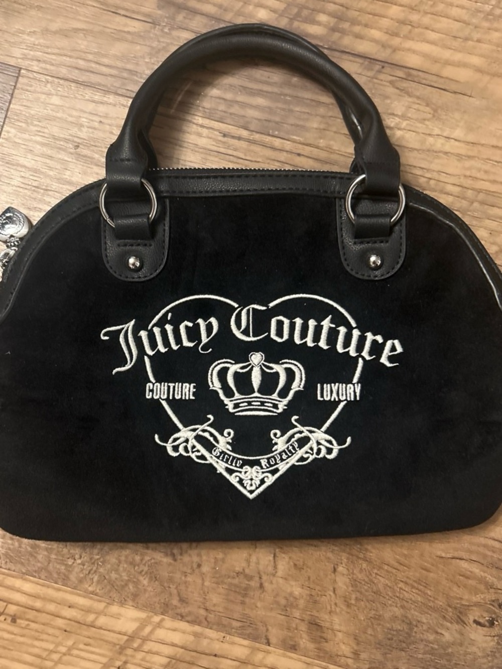 Juicy Couture Black Velvet Embroidered Logo Satchel